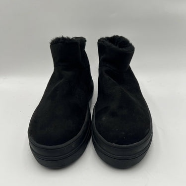 J/Slides Black Fabric Faux Fur Lined Pull On Ankle Boots Women’s Size 8.5