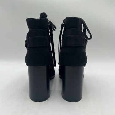 Renvy Black Fabric Lace Up/Zip Round Toe Block Heel Ankle Boots Women’s Size 8.5
