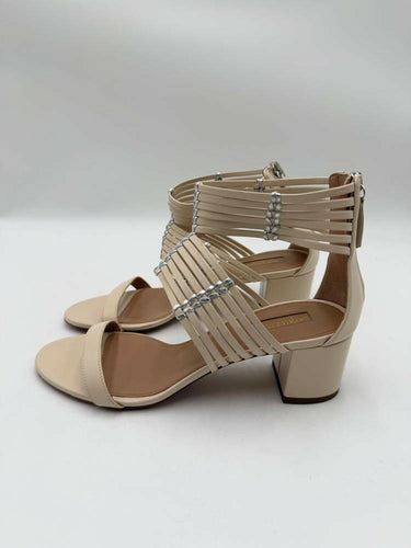 Aquazzura RAVELLO Beige Leather Open Toe Block Heel Strappy Back Zip Sandals, 38