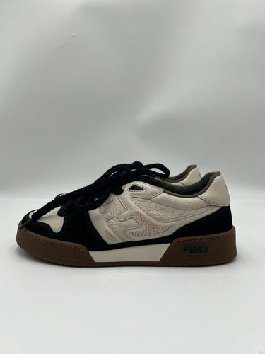 Fendi Men's Match Leather FF-Logo Low-Top Lace Up Sneakers Color Cream Size 39