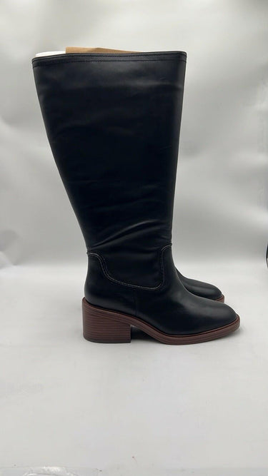 Vince Camuto Vuliann Knee High Boots Black Leather Block Heel Size 12W-XC Vince Camuto