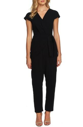Women's Cece Faux Wrap Black Jumpsuit, Size 8 CeCe