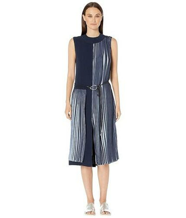 YIGAL AZROUEL Pleated Georgette Crew Neck Dress with Wrap Front Women's Dress 4 YIGAL AZROUEL