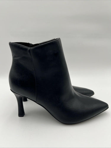 Kelly & Katie EVIA Black Faux Leather Pointed Toe Side Zip Booties, Size 7W Kelly & Katie