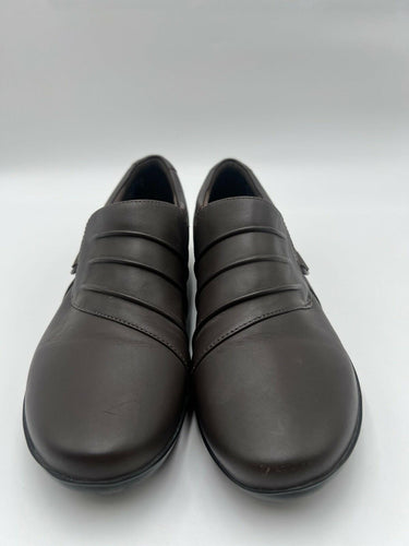 Clarks Brown Leather Ruched Slip On Loafers Comfort Shoes Size 9