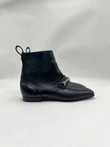 Christian Louboutin MJ Chain flat ankle bootie in black leather Size 37 Christian Louboutin