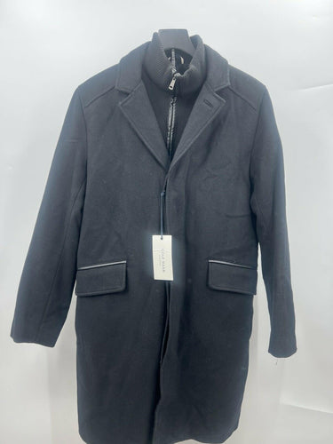 Cole Haan Coat Mens Black Wool Blend Overcoat Knit Bib Zip Mock Neck Topcoat S Cole Haan