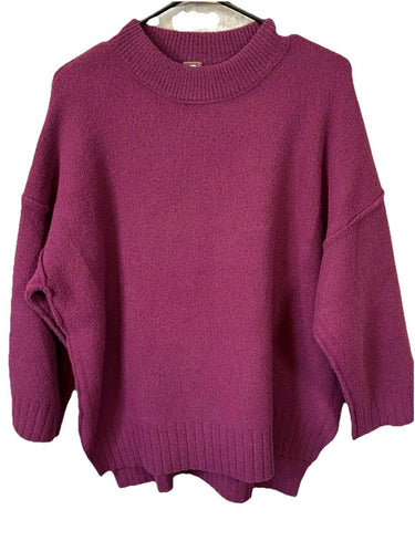 Free People Tunic Sweater Women's Purple Cotton Blend Crew-Neck Long Sleeves XS Free People
