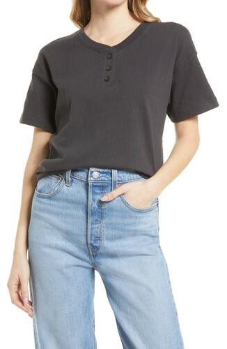 Madewell Parkview Henley Tee in Black Coal Size Medium Madewell