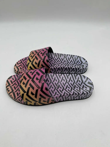 Versace Women's Logo Print Rainbow Multi-Color Pool Slide Flip Flops Shoes 36 Versace