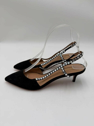 Aquazzura Black Suede Crystal Embellished Point Toe Slingback Pumps, Size 35