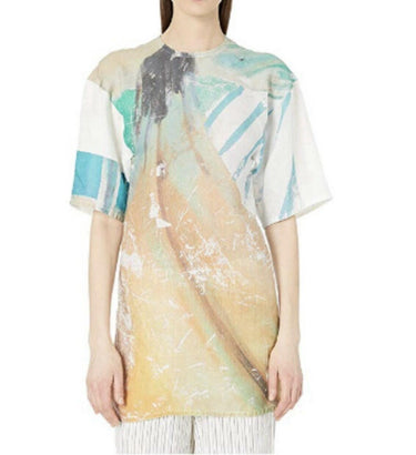 Sonia Rykiel Market Print Linen Shirt (Blanc Naturel) Women's Size 40 Sonia Rykiel