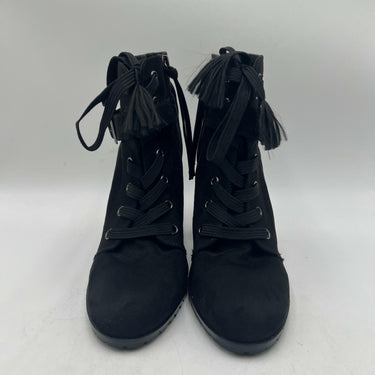 Renvy Black Fabric Lace Up/Zip Round Toe Block Heel Ankle Boots Women’s Size 8.5