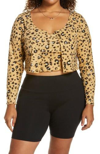 BP. Cropped Rib Cardigan & Camisole Set Women'S Beige Nougat Leopard Size 1X BP.