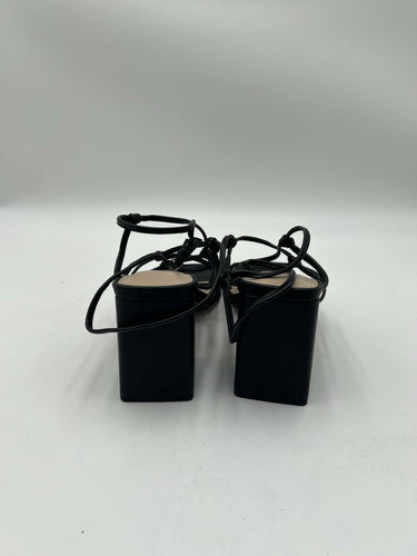 FARYL Black Strappy Lace Up Block Heel Knotted Square Toe Sandals Womens 8 Faryl