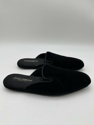 Men’s DOLCE & GABBANA Black Viscose Velvet Slides Flat Mules Size 6 UK Dolce&Gabbana