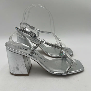 Women’s Stuart Weitzman Soiree Crystal block Silver Leather Heels Size 7.5B Stuart Weitzman