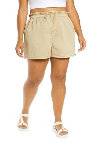 BP.Plus Size Women's Drawcord Twill Shorts, Size 2X - Beige BP.