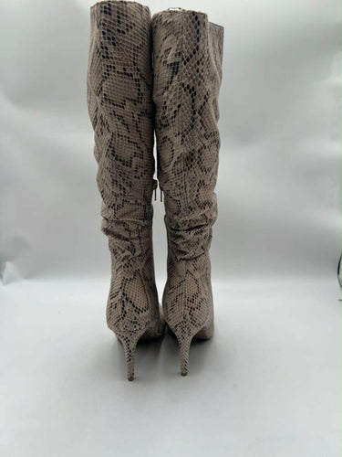 Sugar Stealth Snakeskin Knee High Boots Stiletto Heel Slouch Taupe 7.5 Sugar