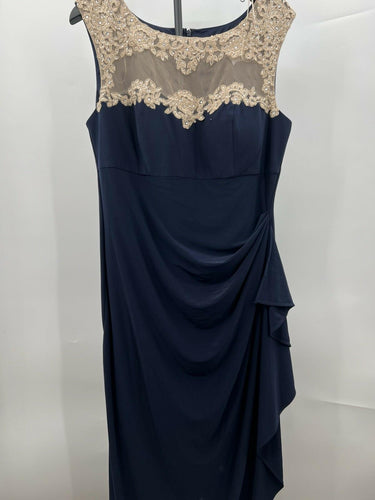 Alex Evenings Dress Navy Nude Gold Lace Embellished Long Gown 18 Alex Evenings