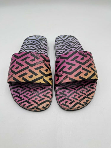 Versace Women's Logo Print Rainbow Multi-Color Pool Slide Flip Flops Shoes 36 Versace
