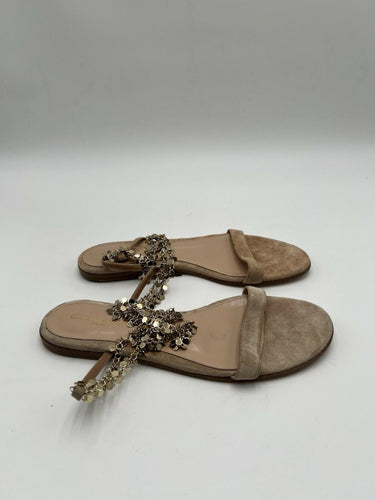 Gianvito Rossi Tebe flat suede sandals gold-toned chain-link Beige Size 36 GIANVITO ROSSI