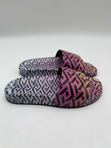 Versace Women's Logo Print Rainbow Multi-Color Pool Slide Flip Flops Shoes 36 Versace