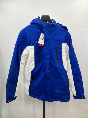 NWT Spyder Mens Royal Blue White Ski Jacket Hooded Insulated Snowboard S Spyder