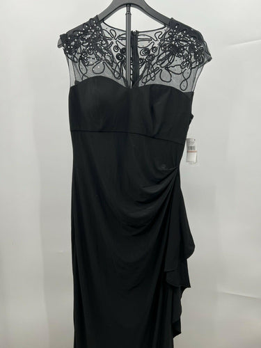 NWT Alex Evenings Black Illusion Mesh Beaded Cap Sleeve Evening Gown Size 12 Alex Evenings