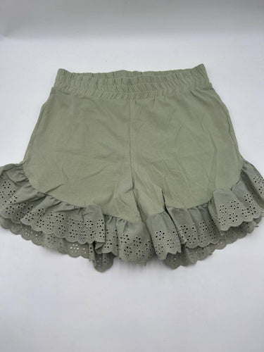 Vero Moda Shorts Ruffle Eyelet Scalloped Hem Sage Green Elastic Waist XS VERO MODA