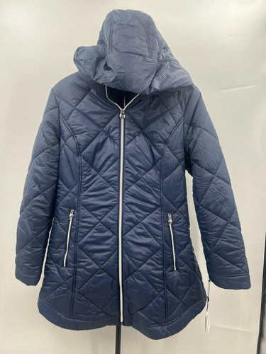Laundry by Shelli Segal Jacket Quilted Hooded Petrol Blue Puffer L Laundry by Shelli Segal