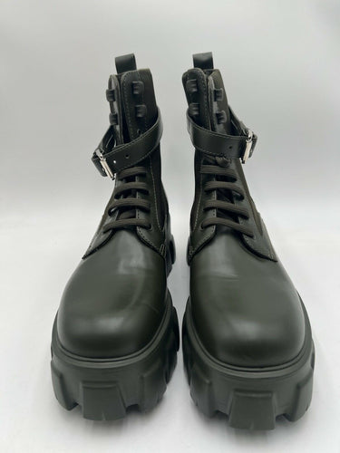 Prada Monolith Brushed Leather and Re-Nylon boots in olive green Size 38.5 PRADA