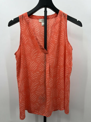 LOFT Tank Top Womens Coral Orange Sleeveless Blouse Abstract Print Summer XS Loft