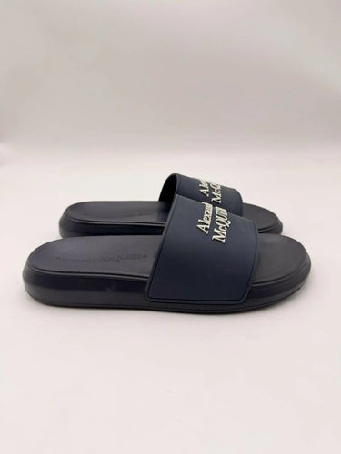 Alexander McQueen Womens Logo Pool Rubber Slides Sandals Navy Size 38 M Alexander McQueen