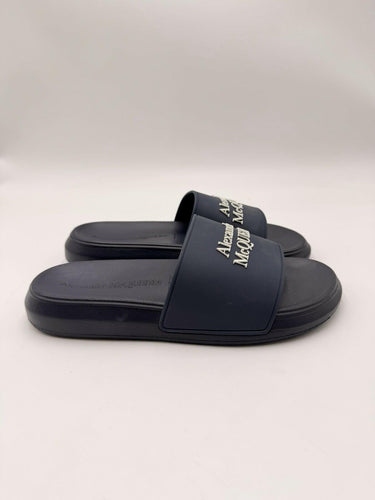 Alexander McQueen Womens Logo Pool Rubber Slides Sandals Navy Size 38 M Alexander McQueen
