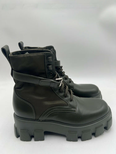 Prada Monolith Brushed Leather and Re-Nylon boots in olive green Size 38.5 PRADA