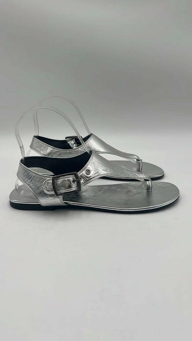 Women’s Yves Saint Laurent Leather T-Strap Sandals Silver Leather Size 38.5 Saint Laurent