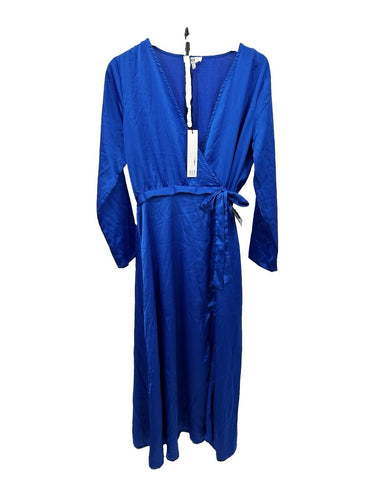 NSR Woman’s Royal Blue Maxi Dress Faux Wrap Waist Tie Size L Wrap