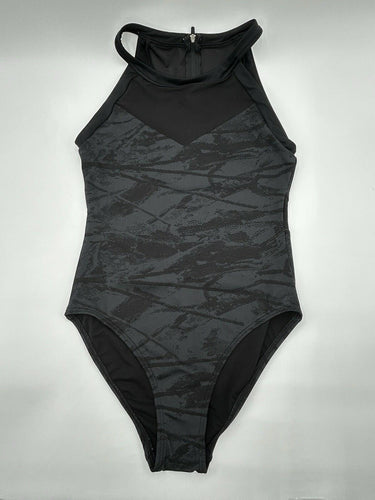 TYR Woman’s grey/black one-piece halter swimsuit Size L TYR