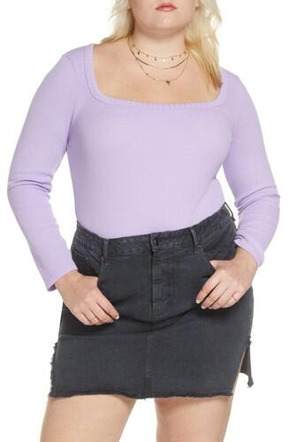 Plus Size Women's Bp. X Claudia Sulewski Square Neck Thermal PURPLE Top Size 1X BP.