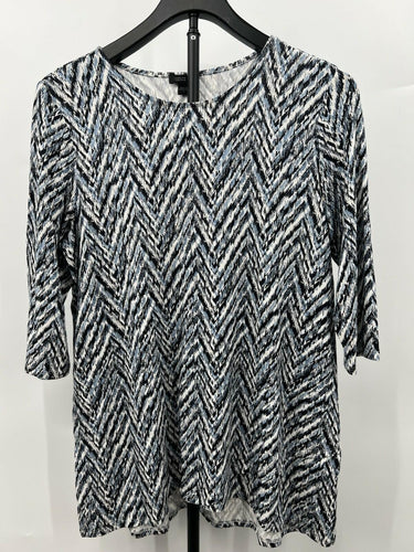 J.Jill Wearever Collection Top Womens S Blue Black Chevron 3/4 Sleeve Tunic S J. Jill