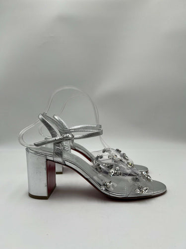 Christian Louboutin Queenie sandals in silver metallic leather Size 38.5 Christian Louboutin
