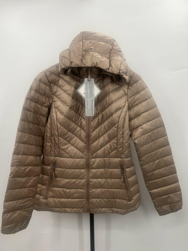 32 Degrees Heat Jacket Womens Tan Puffer Hooded Chevron Quilted Warm Coat XS 32 Degrees