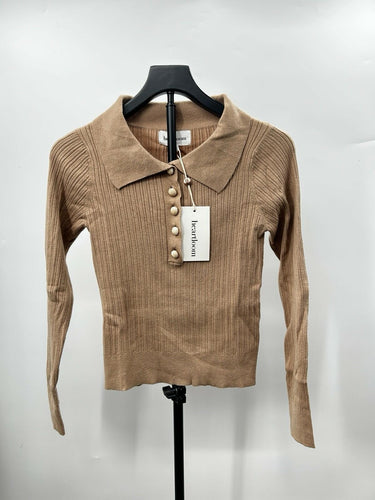 Heartloom ribbed knit Woman’s Sand Tee Four Button Size S Heartloom