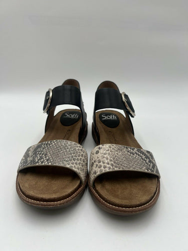 Sofft Black Snake Print Buckle Slingback Sandals Natural Leather Size 7.5