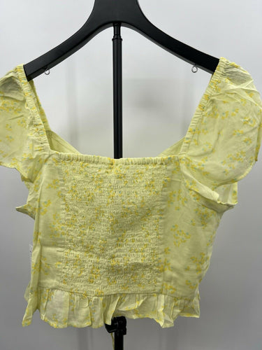 Abound Top Green Yellow Moxie Floral Ruched Smocked Crop Blouse XL Abound