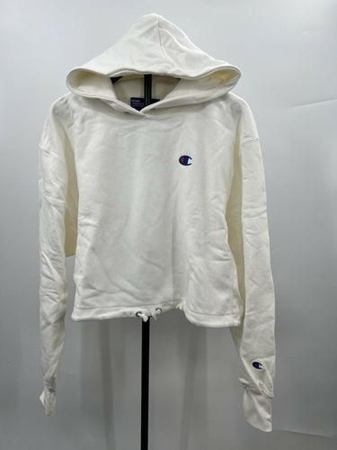 NWD Champion Reverse Weave Hoodie Womens White Cropped Cinch Bottom Large Champion