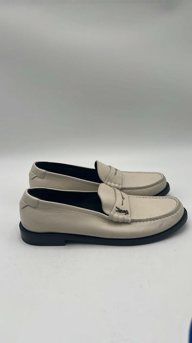 Women’s Saint Laurent white leather penny tonal strap Monogram loafers Size 38.5 Saint Laurent