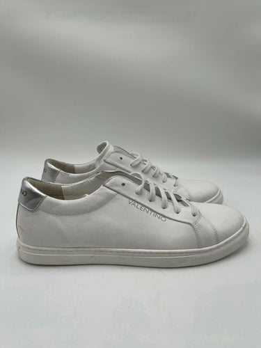 Valentino by Mario Valentino Ronald Logo Leather Sneakers White Sliver Size 13 Valentino by Mario Valentino