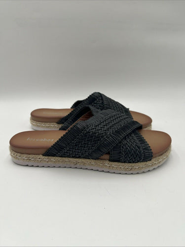 Los Cabos TINNY Black Synthetic Woven Open Toe Crisscross Slide Sandals, Size 39 Los Cabos